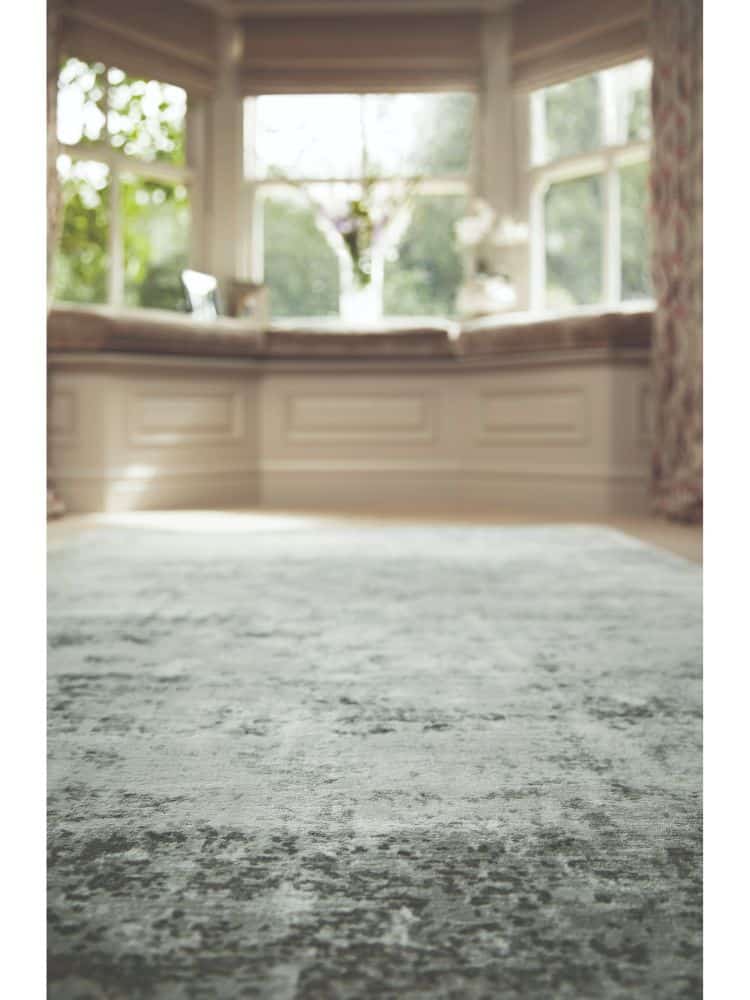 Close-up of Persia Rug Fossil with intricate patterns in a bright living room.