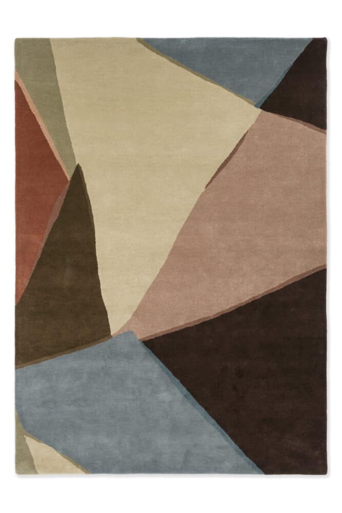 Modern abstract geometric rug with earthy tones for stylish home decor.